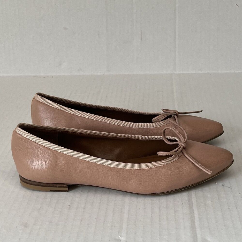 Margaux The Pointe Nude Leather Pointed Toe Ballet Flats Bow Preppy EU 36.5 US 6 - Picture 4 of 16